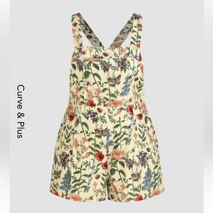 Corduroy Floral Button Romper (Curve & Plus, Size 1XL)